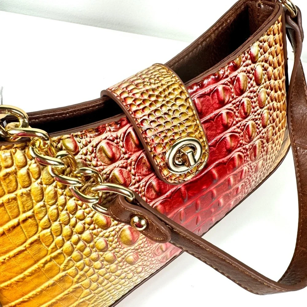 Elegant Multicolor Croc-Embossed Shoulder Bag - Picture 5 of 10